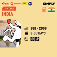 SIMPLY India | 3-30 Days | 3GB/5GB/10GB/20GB Data SIM Card | Plug and Play | No Registration Require