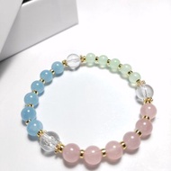 爆晶 海藍寶 綠玉隨 甜心水晶手串 愛情事業的薔薇石