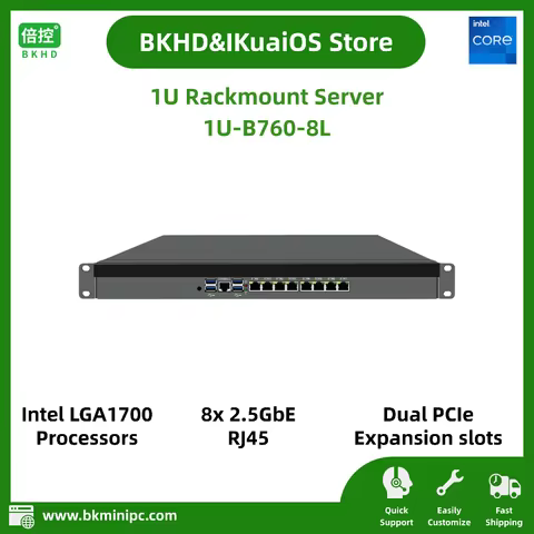 1U Rackmount Network Appliance Integrated Intel Processor 8 x 2.5Gb Ethernet Suitable for Firewalls 