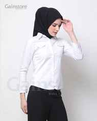 Kemeja Putih Kantong Polos Wanita Baju Formal Cewek Baju Kantor Kerja