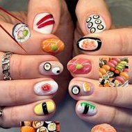 "Sushi Feast" Acrylic Press On Nails 24pcs Short Oval Shape. Featuring 3D Gel Art With A Cute Japane