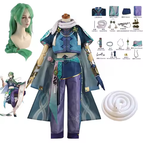 Genshin Impact Baizhu Cosplay Game Costume Wig Cosplay Anime Fugue Halloween Party Suit