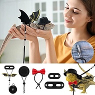 Adjustable Bearded Dragon Leash with Bat Wings Bow Tie Hat