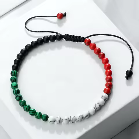 Adjustable 4mm Beads Palestine Flag Bracelet Natural Stone Malachite Country Flags Color Russia Fran