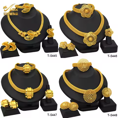 24K Gold AU999 Irregular 3D Luxury 4-Piece Set Women - Pure gold set, geometric 3D design, understat