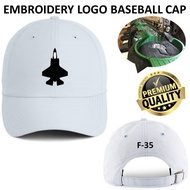 EMBROIDERY SULAM F-35 LIGHTNING FIGHTER JET SILHOUETTE 100% POLYESTER WHITE ADJUSTABLE BASEBALL CAP