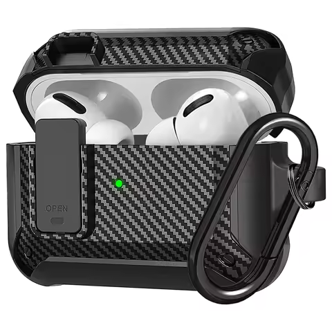 for Airpods Pro 2 Generation 2nd 1st Case Secure Lock Clip Carbon Fiber Hard Shell Case Cover with K