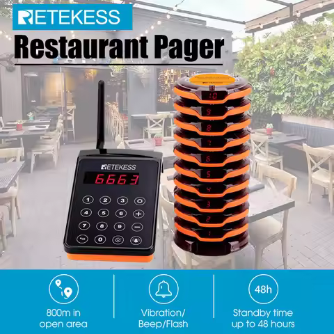 RETEKESS TD156 Wireless Restaurant Calling System Bell Vibrator Coaster Buzzer with out of Range Ala