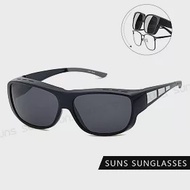 【SUNS】包覆式太陽眼鏡 防滑腳/可套近視眼/可單戴 PC防爆鏡片 S03 黑框銀腳
