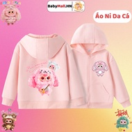 Áo khoác Hoodie hình Baby Three cho bé gái BABYMALL áo khoác có khoá kéo có mũ cho bé chất nỉ da cá