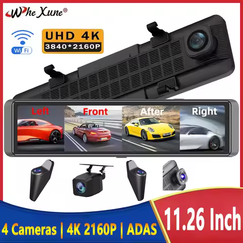4CH Dash Cam 11.26 Inch 4K WIFI Rear View Mirror 4 Cameras Video recorder Car DVR ADAS BSD Night Vis