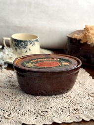 50090-質樸法國古董Georges Bruck鵝肝醬陶質容器含蓋與原標籤