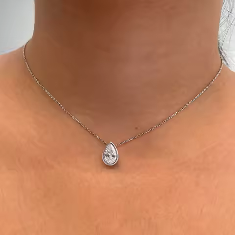 FEOBUR 1-4CT Bezel Pear Moissanite Pendant Necklace Real S925 Silver WaterDrop Diamond Charm Neckcha