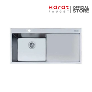 Karat Faucet ชุดอ่างซิงค์ล้างจาน แบบ 1 หลุมมีที่พัก SUS304 หนา 1 มม. พร้อมท่อน้ำทิ้ง+คลิปล๊อค 860x50