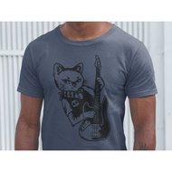 Kucing Comel Bermain Gitar Lelaki T-Shirt Hadiah Kemeja Gitaris Hadiah Pencinta Haiwan Baju Gitar