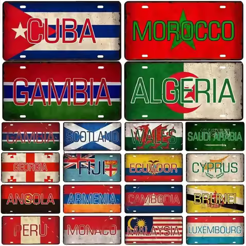 Monaco Cuba Saudi Arabia Angola National Flag Poster Plate Metal Sign Poster Plaque Decor Bar Pub Cl