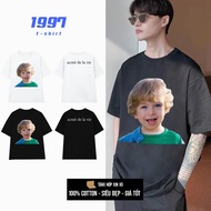 ADLV 100% cotton 2-way t-shirt, cute smiling baby t-shirt, men's white t-shirt ADLV050