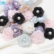1PC Artificial Flowers Head with Bead Chiffon Fabric Hairpin Corsage Wedding Dress Clothing Making Accessories Silk Flowers