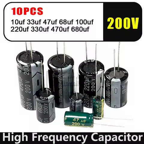 2-10PCS 200V High Frequency Low ESR Aluminum Electrolytic Capacitor 10uf 33uf 47uf 68uf 100uf 220uf 