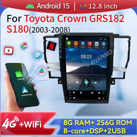 8Core+8G+256G For Toyota Crown GRS182 S180 2003-2008 Car Radio Multimedia Carplay Android Auto Scree
