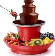 MultiMall 3 Tiers Red Chocolate Fondue Fountain w/Serving Tray for Parties and Any Celebration Chocolate Fondue Set | Chocolate Fondue Fountain Set | Chocolate Fondue Machine