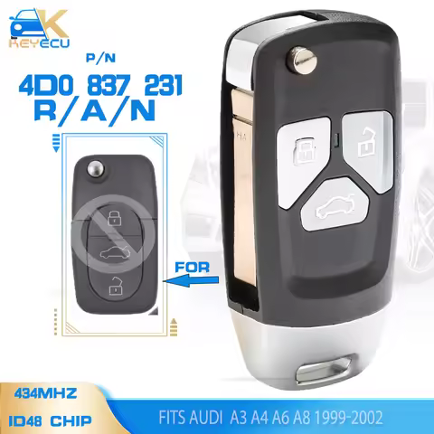 KEYECU 4D0 837 231R , 4D0 837 231A , 4D0 837 231N Upgraded Flip Remote Key Fob 433MHz ID48 for Audi 