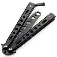 Butterfly Knife Trainer Practice Steel Metal Folding Knife Training Knife Unsharpened Blade (Black)