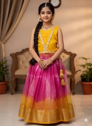 PRE-BOOKING Girls Traditional Pattu Pavadai Set | Silk Blend Lehenga Choli for Kids | Festive & Wedd
