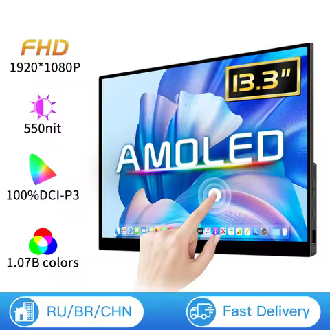 13.3 Inch 1080p OLED Portable Monitor 100%DCI-P3 500Nits USB-C HDMI-Compatible External Travelling D