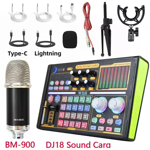 Noise Reduction BM900 Microphone DJ18 Sound Card Studio Mixer Singing Voice Live streaming exclusive