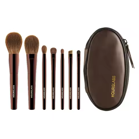 Hourglass Makeup Brush Set Mini Portable 7 Pcs, High Quality Soft Animal Hair Brush Include Eyeshado