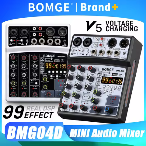 Audio Mixer BOMGE 4 Channel 99 DSP Effect Mini Audio Mixer Console With RCA Input And XLR Connectivi
