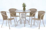 [金舒福]編藤桌(半鋁)+扁管藤椅(整組) 咖啡桌椅/庭園桌椅/陽台桌椅/餐廳桌椅