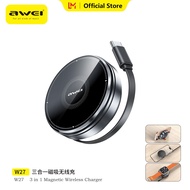 Awei Mini 15w Wireless Charger Qi-Compatible Fast Charging Retractable Type-C 85cm cable chargers fo
