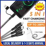 5Ports Usb Charging Cable 3 in 1 Fast Charging Data Transfer Type C To Type C Lightning Micro-USB Cable Christmas Gift Present