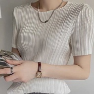 ORIGINAL 2025 Issey Miyake Top Womens Summer Pleated Top Round Neck Pleated Short Sleeve Loose Slimm