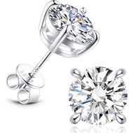 Moissanite Stud Earrings for Women Men - Sterling Silver Flat Back Earring 14k Real  Gold Plated Stu