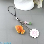 JENNIFERDZ Fish Cake Keychain, Pink Squid Roll Japanese Food Taiyaki Pendant, Phone Lanyard Bag Keyr