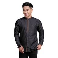 baju koko pria lengan panjang warna biru denim motif afala - hitam m