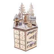 LED Revolving Music Box Calendar Decorated with LED Lights Wooden Carved 24 Day Countdown to Christm