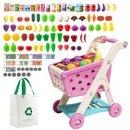 Jovow 98pcs Kids Shopping Cart Trolley Play Set with Pretend Food and Acces