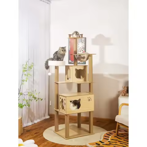 Manufacturer Wholesale Wooden Pet Cat Tree for Large Cats House Scratcher Tower Flower Wall Scratch 