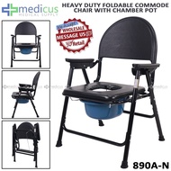 EA EA 890A Heavy Duty Foldable Commode Chair with Chamber Pot Arinola with Chair (Black)