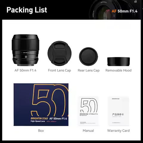 Brightin Star 50mm F1.4 Autofocus AF Lens Large Aperture Portrait Fixed Focus Lens Suitable for Sony