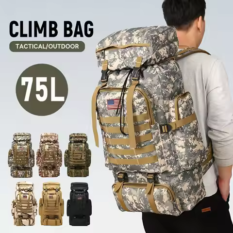 75L Mountaineering Bag Tactical Waterproof Camouflage Lightweight Hiking Backpack Large Capacity MOL