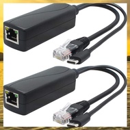 (HIMK) 2-Pack 5V Gigabit PoE Splitter USB Type C 48V to 5V 2.4A Adaper IEEE 802.3Af Compliant