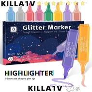 KILLA1V Glitter Paint Pens, Metallic 1-5mm Highlighter Pens, Creative Smooth 8 Colors Sparkly Shiny 