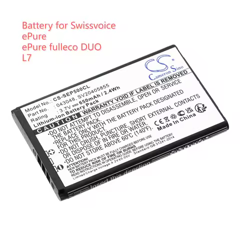 3.7V/650mAh Li-ion Cordless Phone Battery 043048,SV20405855 for Swissvoice ePure,ePure Fulleco DUO,L
