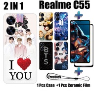 2 IN 1 For Realme C55 Phone Case with Curved Ceramic Screen Protector BTS Design