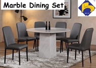 [INSTALLTION] (FREE SHIPPING) Fulton 4ft Round Marble Dining Set with 6 chairs/ Fulton 4 Kaki Meja Makan Marble Bulat 6 Kerusi (7-21 days delivery)